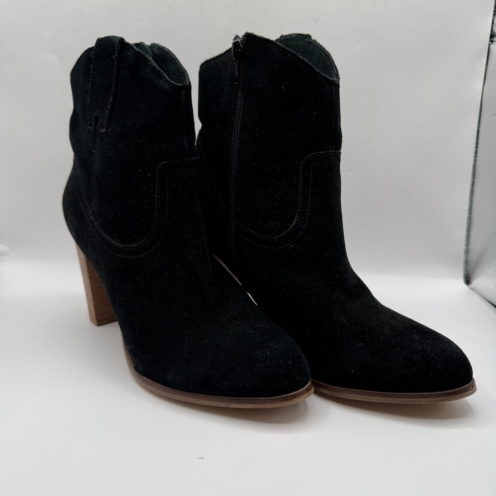Seychelles Ankle Boots Women 9 Black Suede Western Block Heel Booties